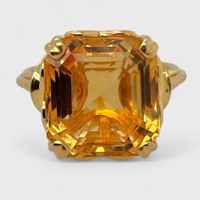 Fine 18K Yellow Gold Citrine Cocktail Ring Size 7