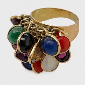Fine 14K Yellow Gold Multi Gemstone Ring Size 7