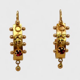 Fine 18K Yellow Gold "Gemstone" Pierced Hoop Earrings