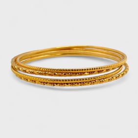 Pair Of 22K YG & Pair Of 14K YG Bangle Bracelets