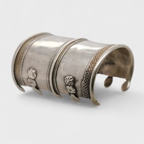 Old Solid Silver Turkmen Bedouin Double Bracelet Cuff