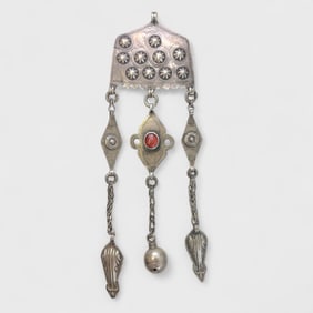 Vintage Bedouin Tribal Silver & Carnelian Dangle Pendant w/ Bells