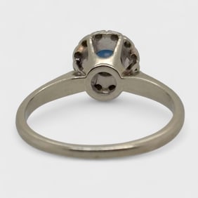 Fine 14K White Gold Blue Sapphire & Diamond Halo Ring 6.25
