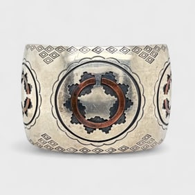High Quality Native American Sterling Silver & Copper Mixed Metals Cuff Bracelet Signed
