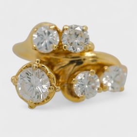 Fine 14K Yellow Gold Five Stone Diamond Cluster Ring Size 5.25