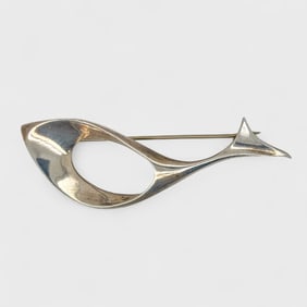 Sterling Silver Modernist Fish Whale Pendant Designed By Olaf Skoogfors