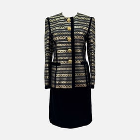 Vintage Escada by Margaretha Ley Blazer w/Metallic Gold Chain Decoration & Velvet Skirt