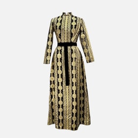 Vintage I. Magnin Metallic Gold Long Sleeve Dress