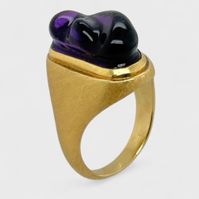Fine 18K Yellow Gold Burle Marx Carved Amethyst Forma Livre Size 8