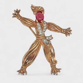 Alfred Philippe 1943 Gilt Silver Crown Trifari Figural Scarecrow Rintintin Rag Doll Brooch