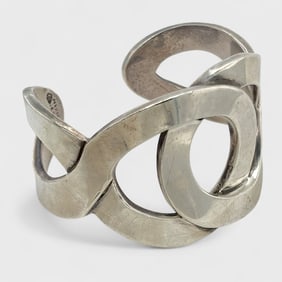 Fine Mexican 950 Solid Silver Modernist Cuff Bracelet
