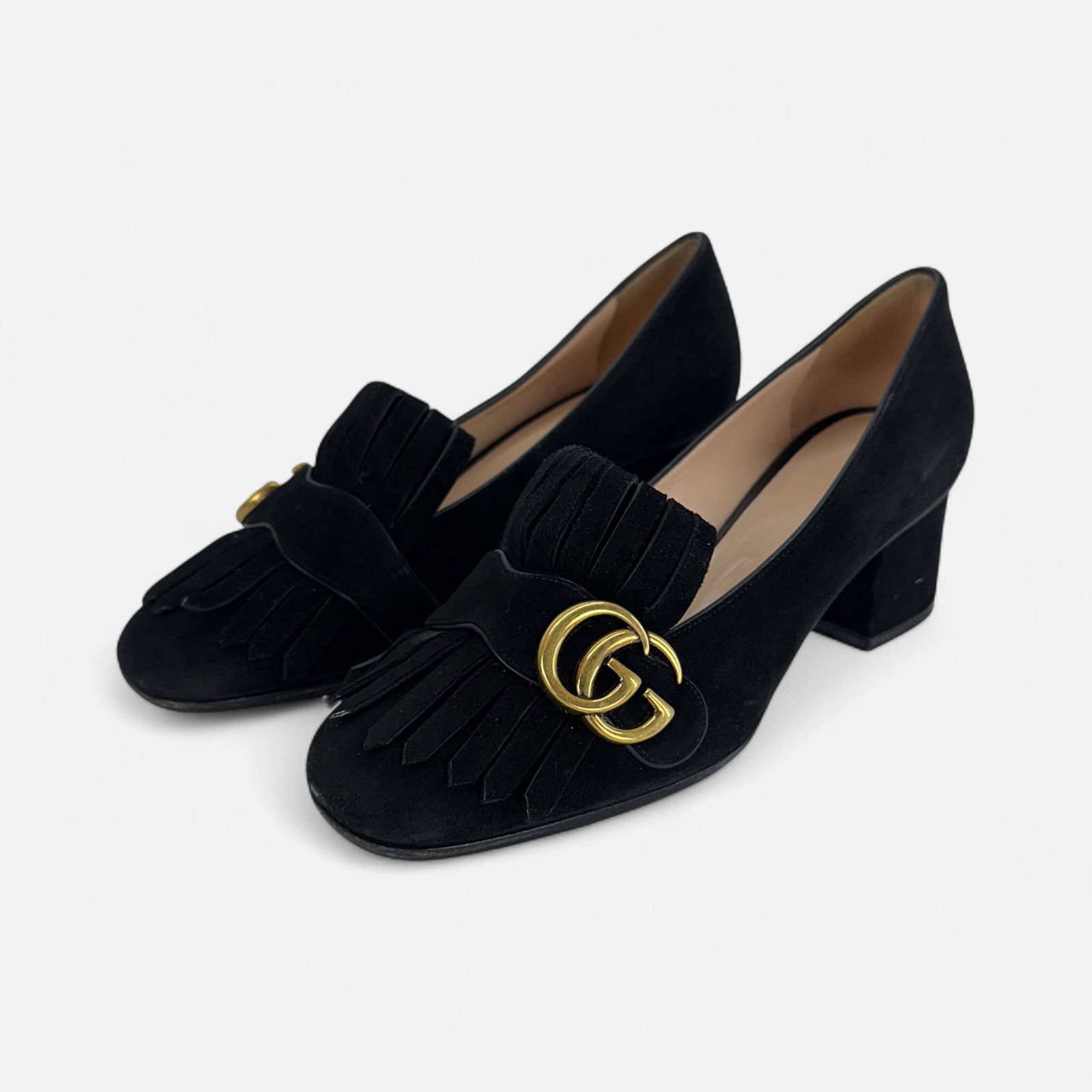Pair Gucci Block Heel Suede Pumps Size 37 1/2 (1 of 4)