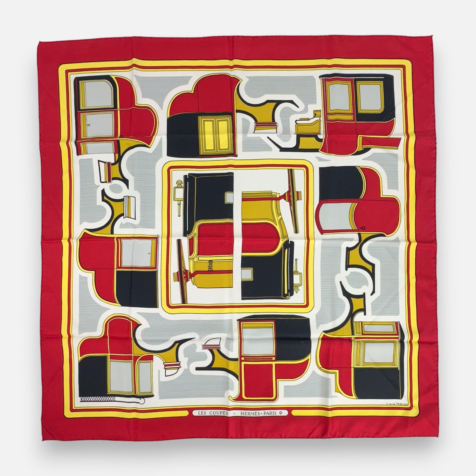 Vintage Hermes "Les Coupes" 90cm Silk Scarf: Good, with a few spots of discoloration.For shipping, please reach out to Donald Camden at UPS Store 4608 or elect for integrated shipping with LiveAuctioneers LiveShipping. Alternatively, reach out t