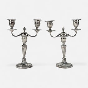Tiffany Makers Antique 19thC Silver Soldered Two-Light Candelabras Candlestick Pair