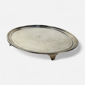Henry Chawner Antique English Sterling Silver Footed Salver Tray