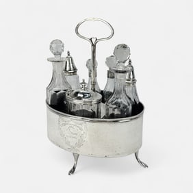 William Richardson Antique 18thC Virginia Coin Silver Cruet Frame Southern Condiment Set Dove Family