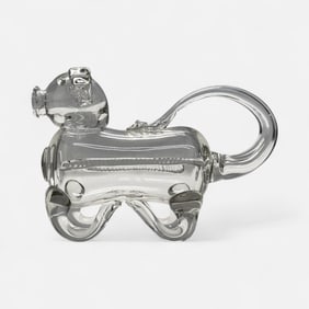 Antique Hand Blown Glass Animal Gin Pig Bottle Polished Pontil