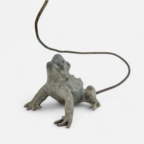 Antique Cast Lead Ornamental Garden : Figural Frog Fountainhead Water Feature