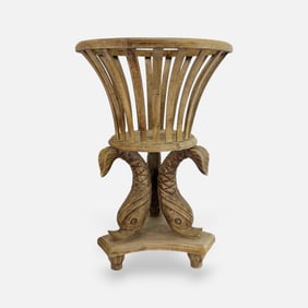 Regency Style Dolphin Base Carved Wood Plant Stand Garden Ornament