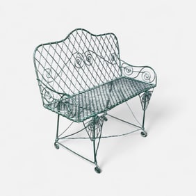 Antique 19thC Victorian Bench Settee Ornamental Wire Garden Seating