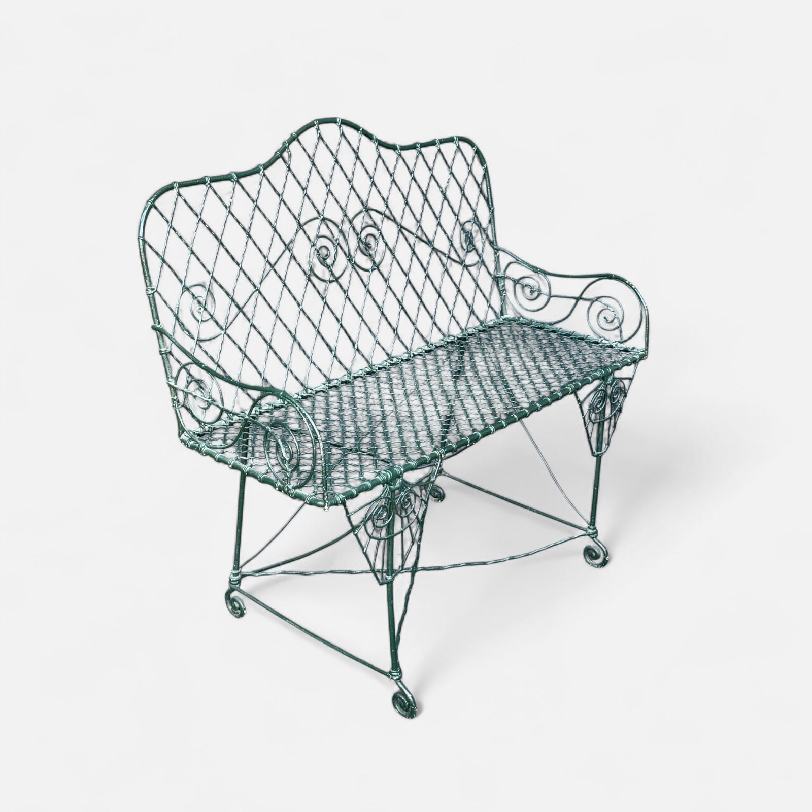 Antique 19thC Victorian Bench Settee Ornamental Wire Garden Seating (1 of 8)