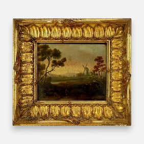 Antique Dutch Landscape Oil on Canvas (on Wood) Framed Painting