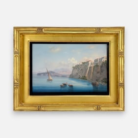 Gioacchino LaPira (Attrib) Sorrento Seashore Gouache on Paper Framed Painting