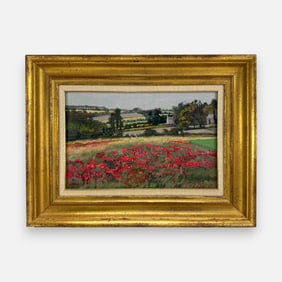 Artist Signed Floral Pastoral Landscape Oil on Canvas Framed Painting