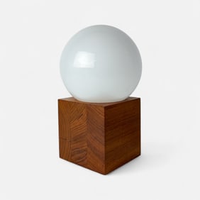 Bill Curry for InterDesign Butcher Block & Glass MCM Table Lamp