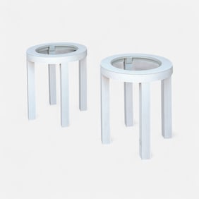 Pair Contemporary Minimalist Glass Side Tables
