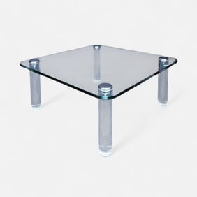 Pace Collection Lucite Glass & Chome Modernist Coffee Table by Leon Rosen