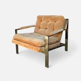 Cy Mann Flat Bar Chrome Upholstered Lounge Chair