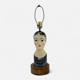 Antique Paper Mache Milinery Head Mounted as Lamp