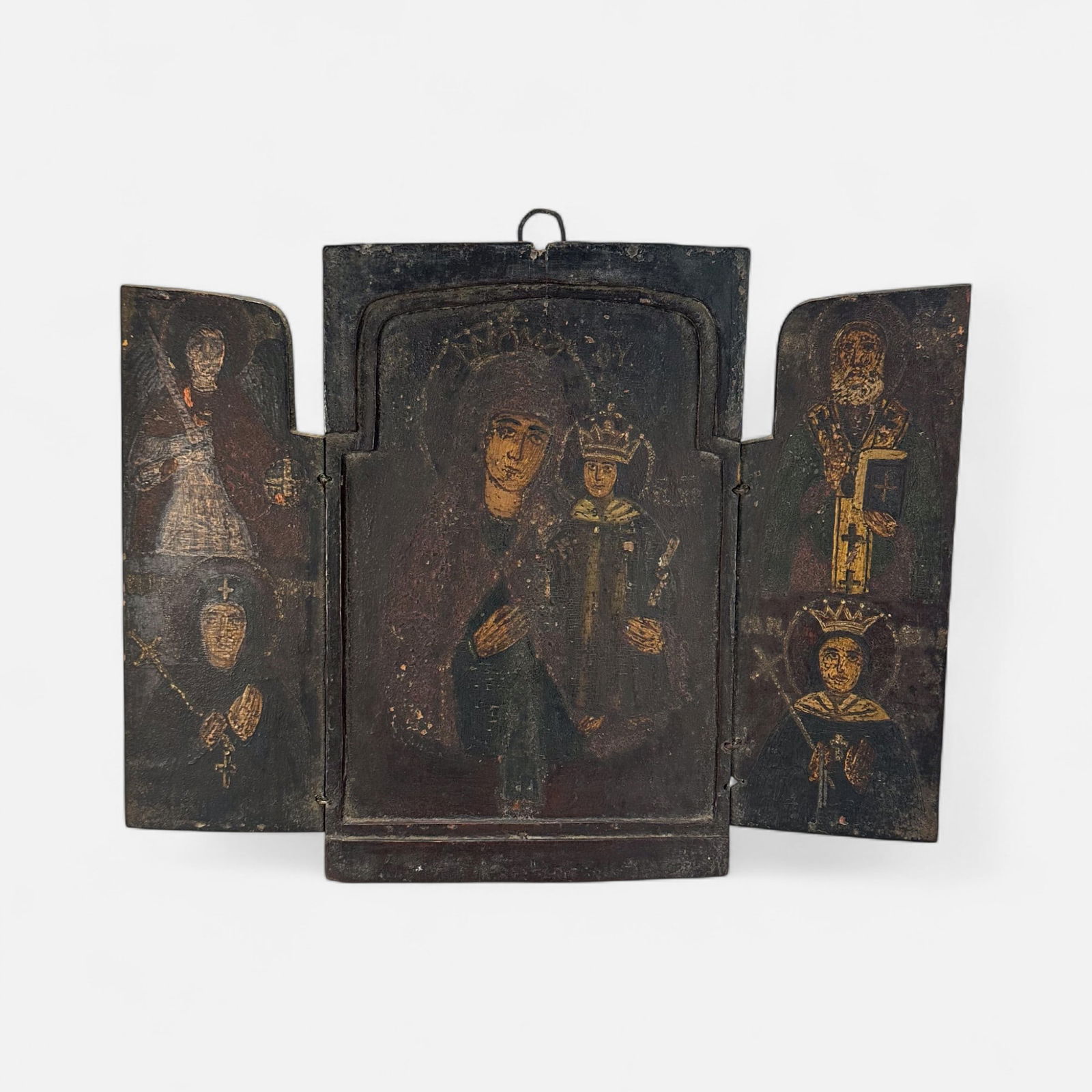 Antique Russian Folding Triptych Wood Icon (1 of 6)