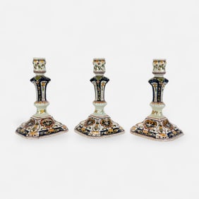 Three Dutch Delftware Royal Tichelaar Makkum Hand Painted Pottery Candlesticks