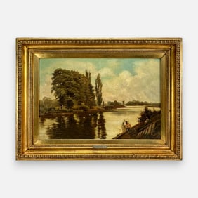 Theodore Hines "Near Tilehurst" Antique 19thC Landscape Oil on Canvas Framed Painting