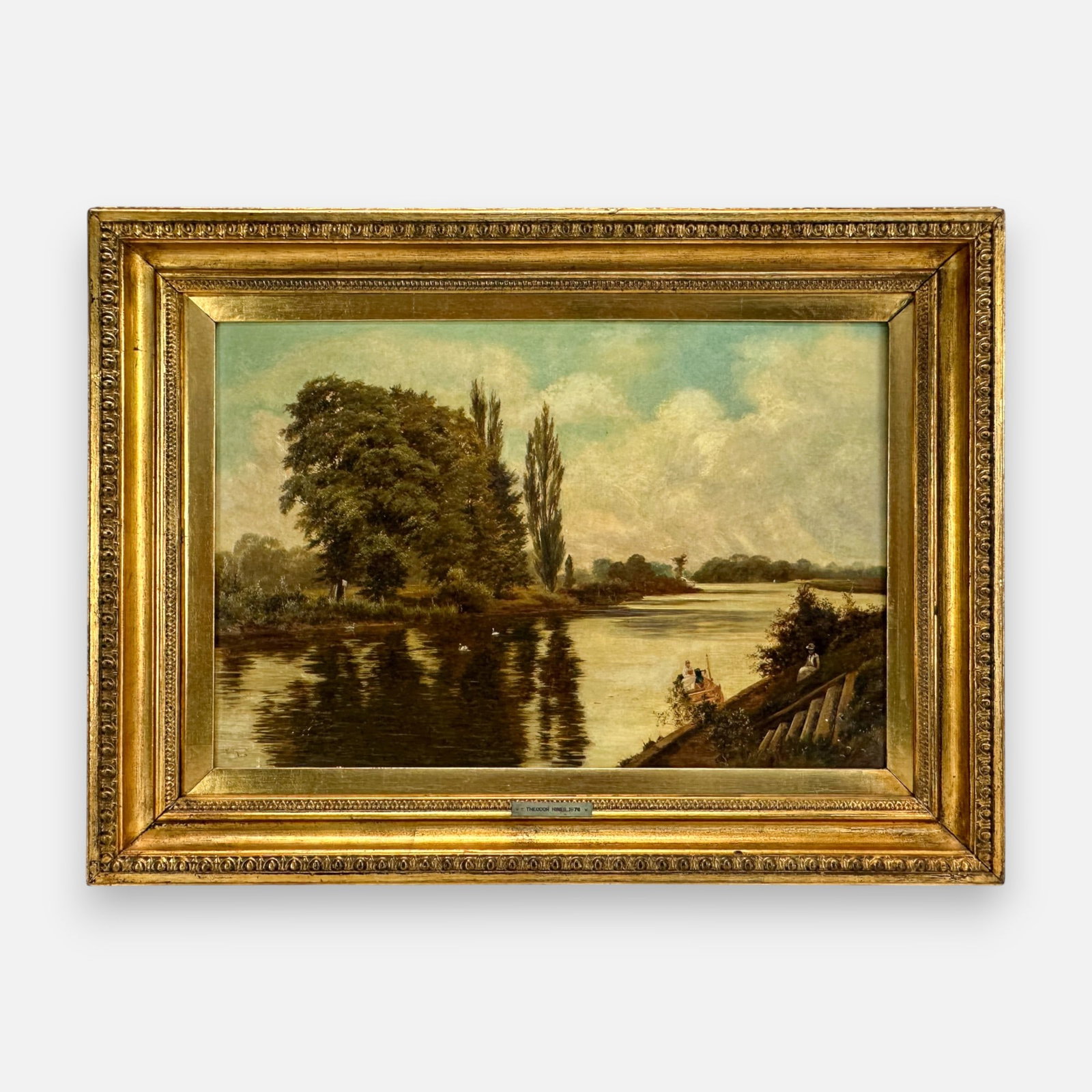 Theodore Hines "Near Tilehurst" Antique 19thC Landscape Oil on Canvas Framed Painting: Signed lower left, titled to verso. Fair to good age-appropriate condition with shown age-appropriate wear. Approx. stretcher size 16" x 24". For shipping, we highly recommend Donald Camden at UPS Sto