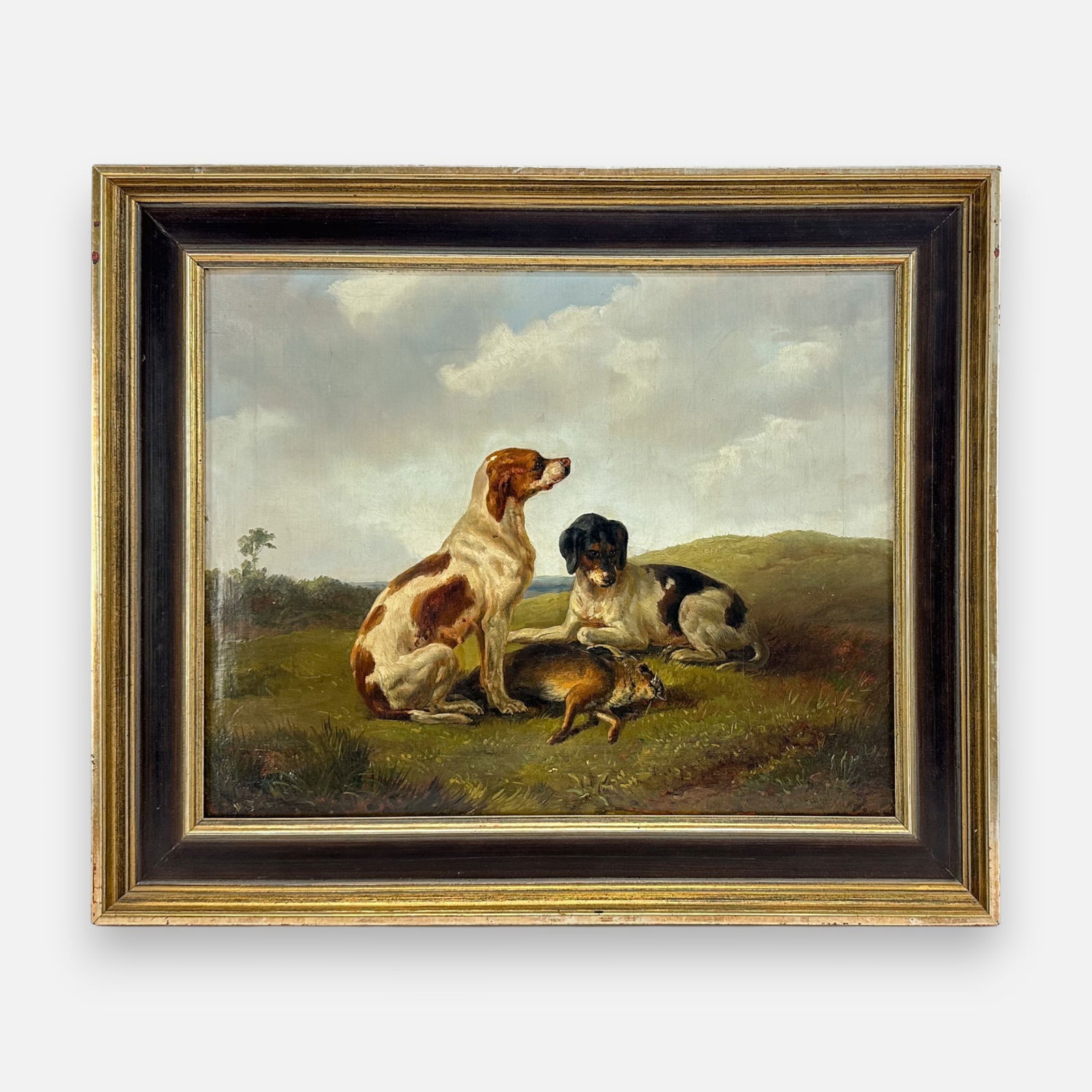 Antique Resting Hunting Dogs Oil on Canvas Framed Painting (1 of 7)