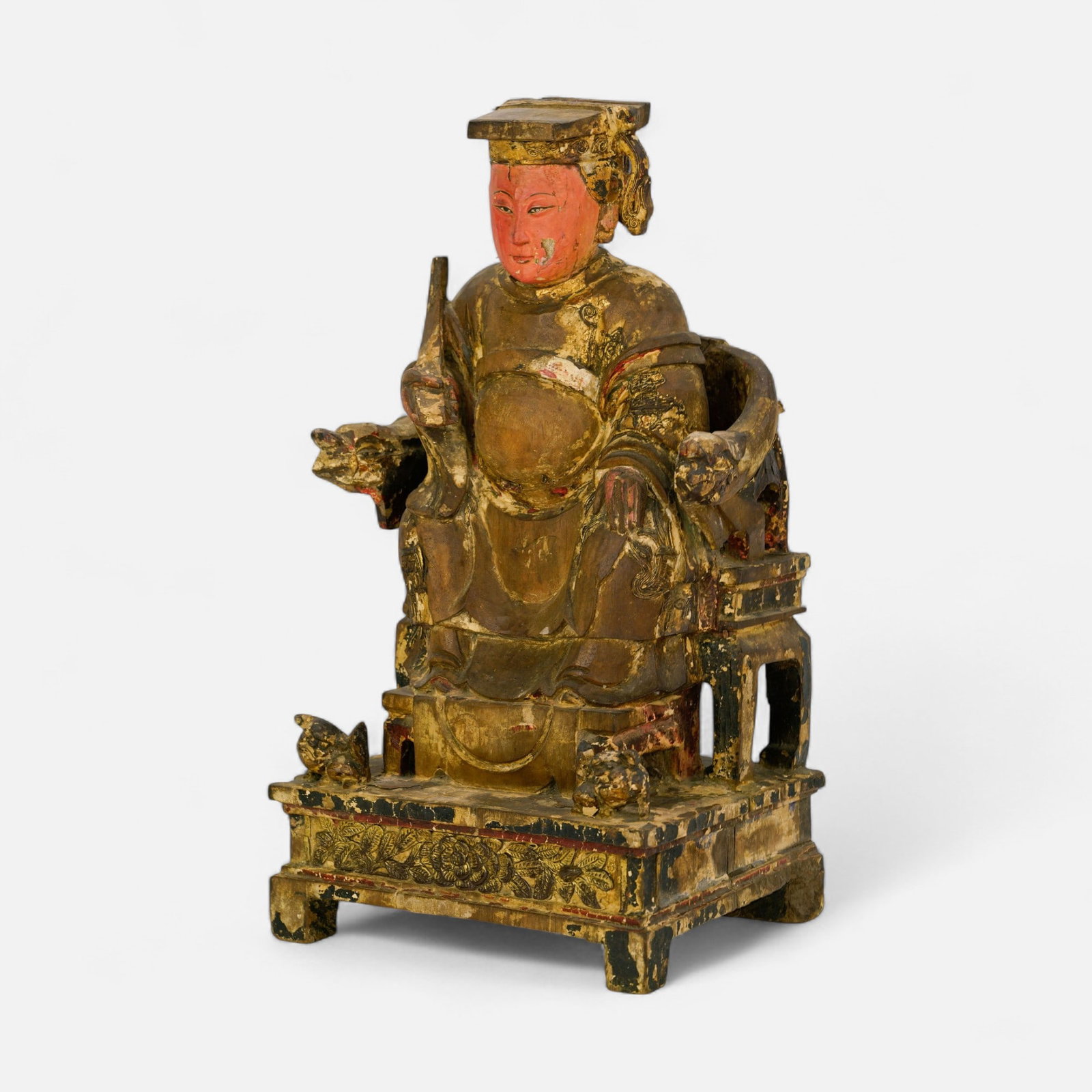 Antique Chinese Gilt Wood Statue on Plinth: Fair condition with shown wear. For shipping, we highly recommend Donald Camden at UPS Store 4608. Alternatively, reach out to one of our preferred shippers listed at the link below or elect for LiveS