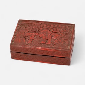 Antique Chinese Cinnabar Lacquer Box w/Deep Relief
