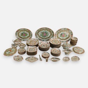 Large Set of Antique Chinese Rose Medallion Porcelain Dinner Ware Plates Platters Bowls etc 66pcs