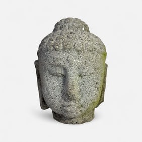 Antique Southeast Asian Buddha Head Carved Stone Sculpture