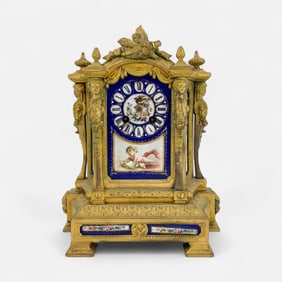 Antique French Ormolu Sevres Mantel Clock