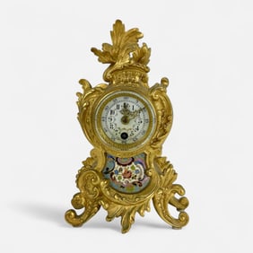 French Rococo Style Gilt Metal Cloisonne Mantel Clock
