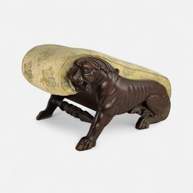 Antique English Carved Walnut Lion Form Footstool