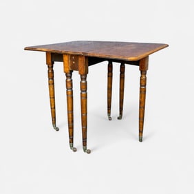 Antique American Pine Wood Double Drop-Leaf Folding Occasional Table