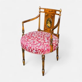 Antique George III Hand Painted Inlaid Satinwood Armchair