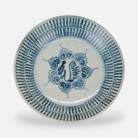Antique 19thC Chinese Qing Porcelain Blue & White Longevity Bowl