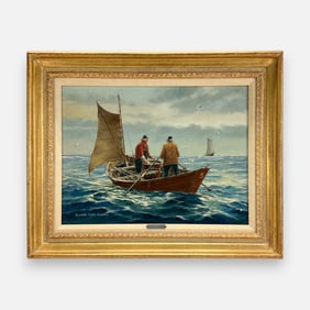 Eldred Clark Johnson Nautical Oil on Canvas Painting Framed