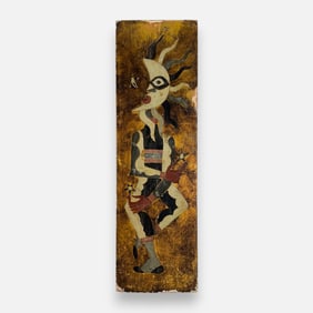 Artist Signed Moon Sprit Painting on Wood Plank